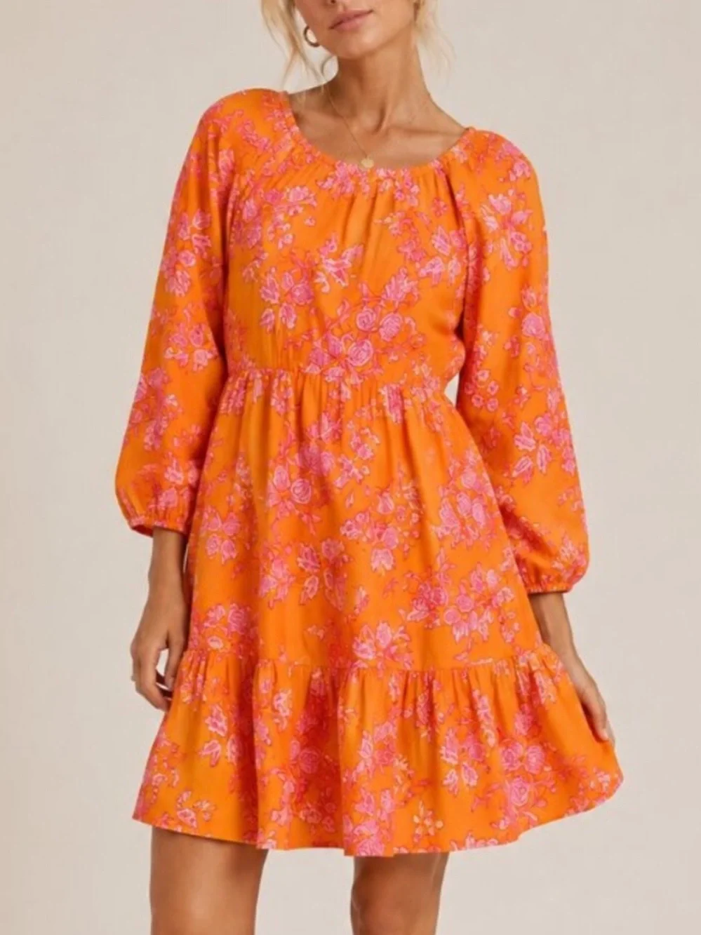 J. Crew Women's Orange Floral Tiered Mini Dress Size 4 - 54954